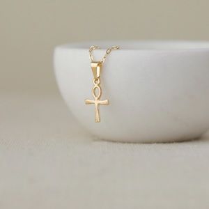 Petite Ankh Cross Necklace | 18k Gold Filled
